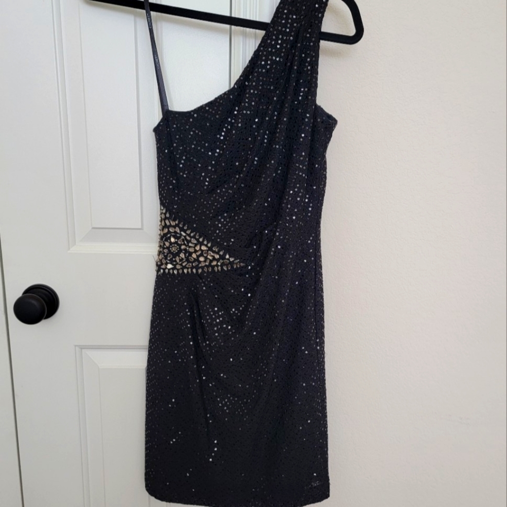 Sparkly asymmetrical black dress